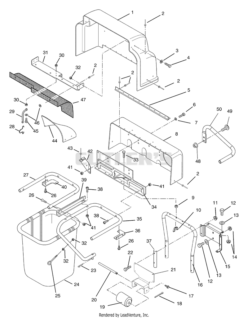 Grass Basket, Cover, And Roller Bracket