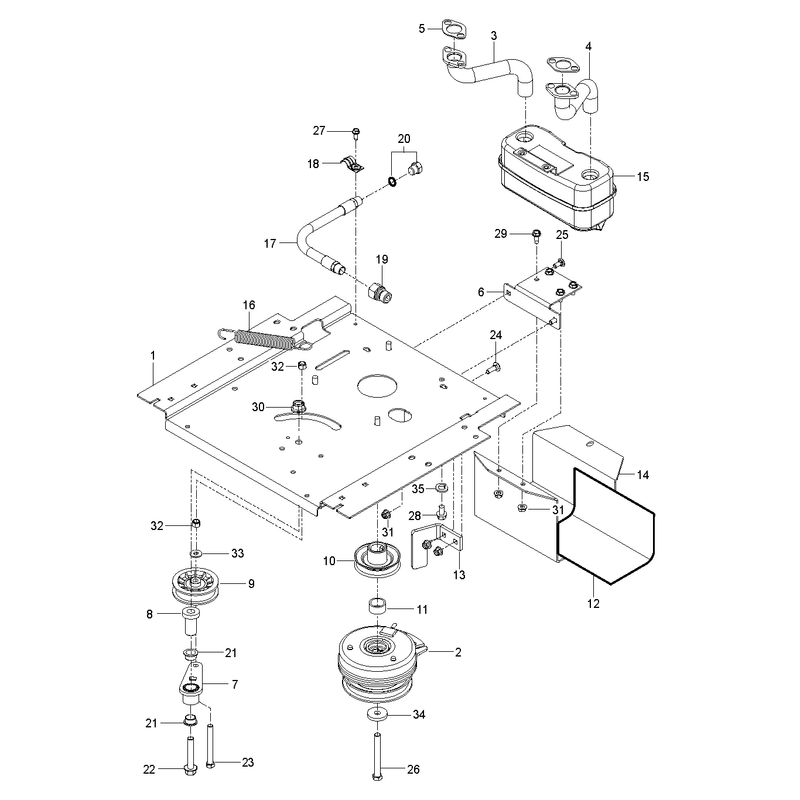 ENGINE MOUNTING, GUARDS AND MUFFLER
