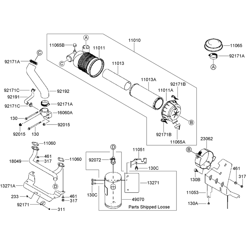 Air Filter and Muffler Assembly Kawasaki FH680V-DS22