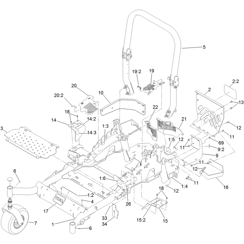 Frame and Caster Wheel Assembly