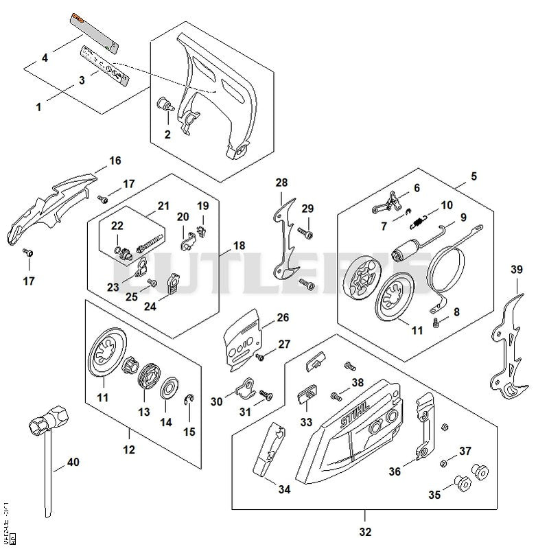 Hand guard, Chain brake, Chain tensioner