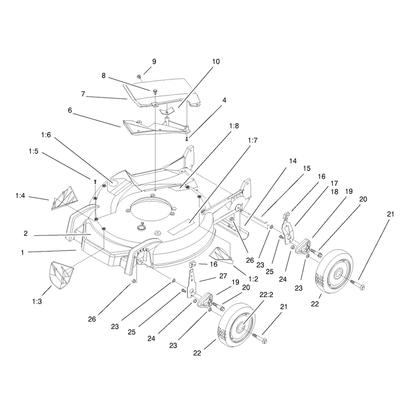 Housing Handle Brackets and Wheel Assembly