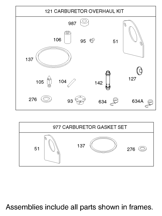 Carburetor Overhaul Kit Assembly Engine Briggs and Stratton Model 28M707 1127 E1