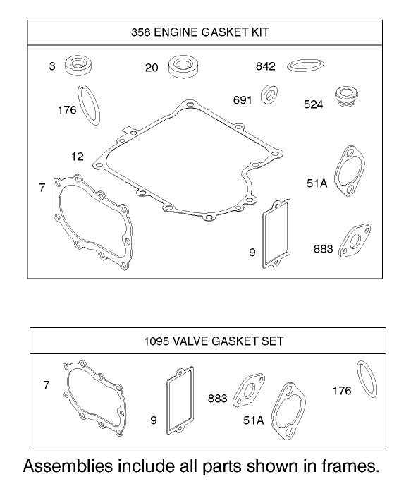 Gasket Assembly Engine Briggs and Stratton Model 28M707 1127 E1