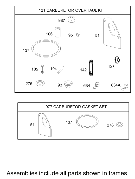 Carburetor Overhaul Kit Assembly Engine Briggs and Stratton Model 28M707 1127 E1