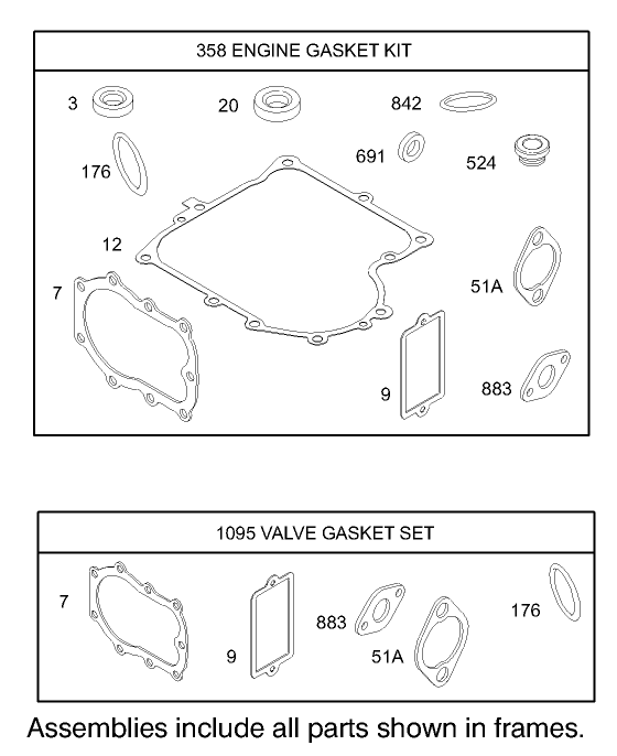Gasket Assembly Engine Briggs and Stratton Model 28M707 1127 E1