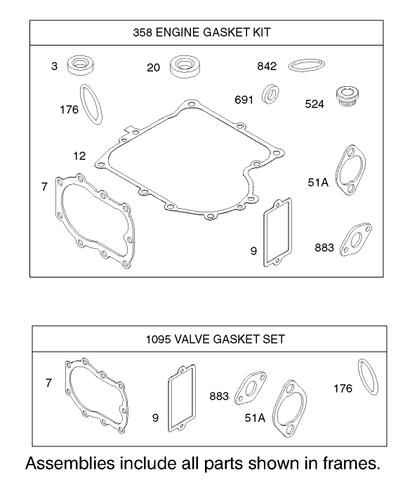 Gasket Assembly Engine Briggs and Stratton Model 28M707 1127 E1
