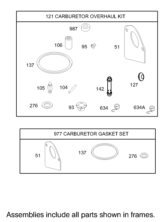 Carburetor Overhaul Kit Assembly Engine Briggs and Stratton Model 28M707 1127 E1