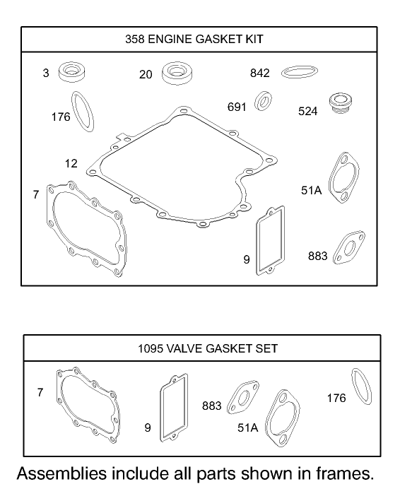 Gasket Assembly Engine Briggs and Stratton Model 28M707 1127 E1