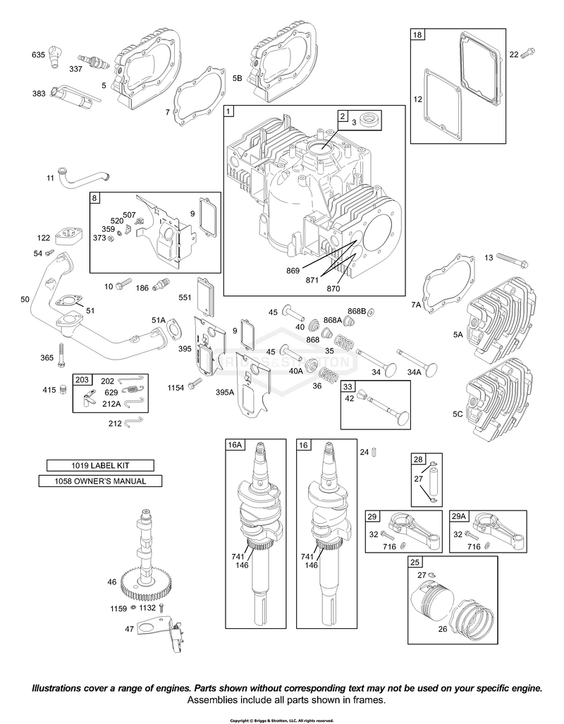 Cams, Crankcase Cover, Crankshaft, Cylinder Head, Pistons, Valves