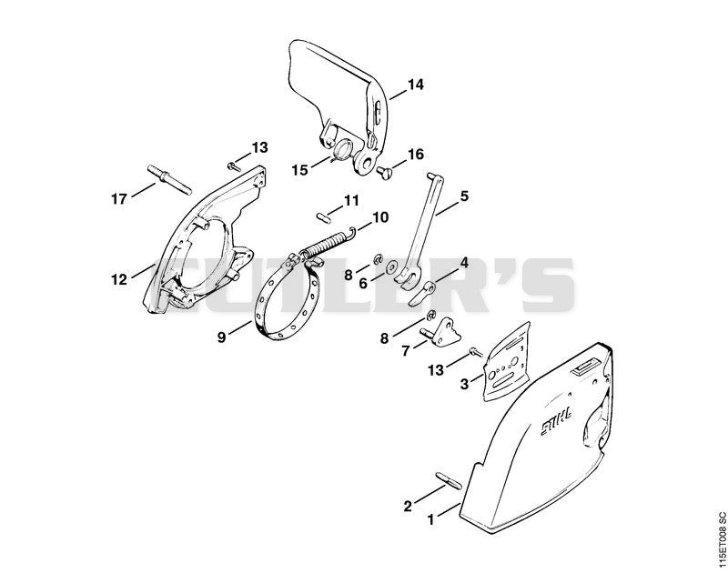 Chain brake, Chain tensioner, Chain sprocket cover