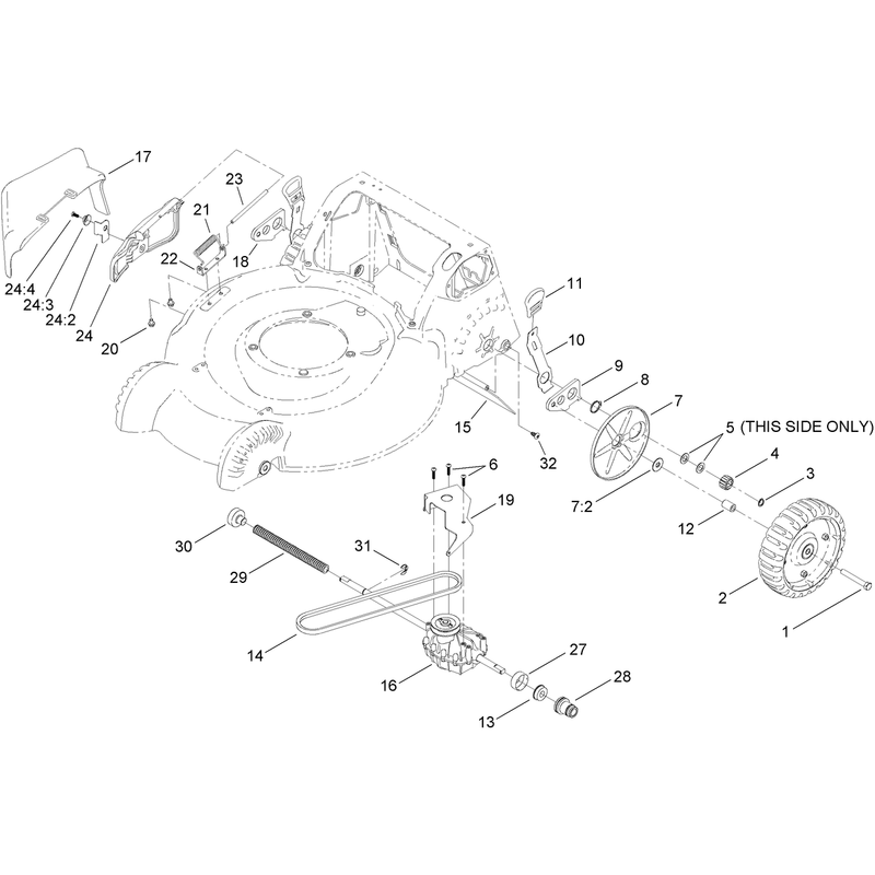 Transmission Side Discharge Rear Wheel and Height of Cut Assembly
