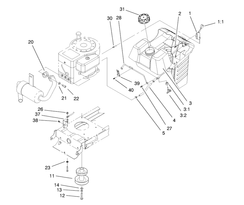 Gas Tank and Engine Pulley Assembly