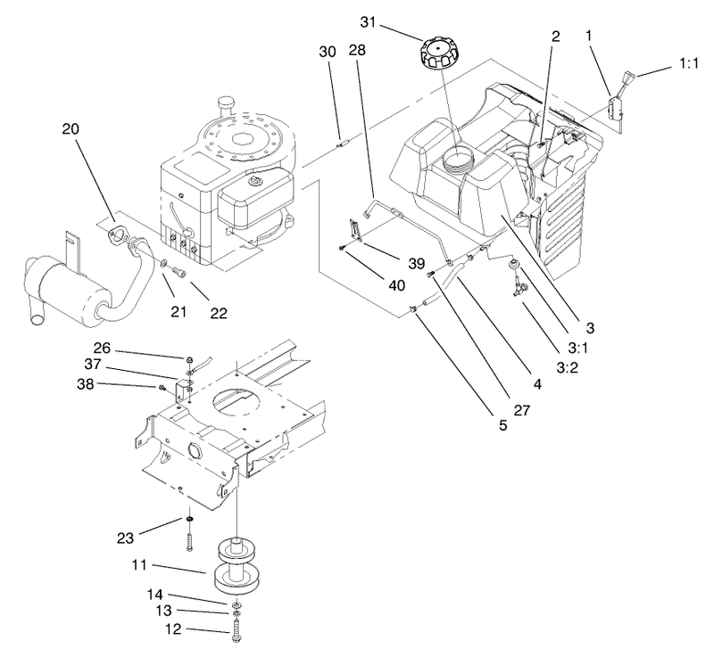 Gas Tank and Engine Pulley Assembly