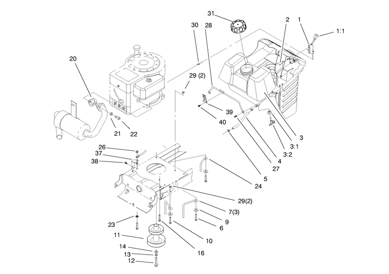 Gas Tank and Engine Pulley Assembly