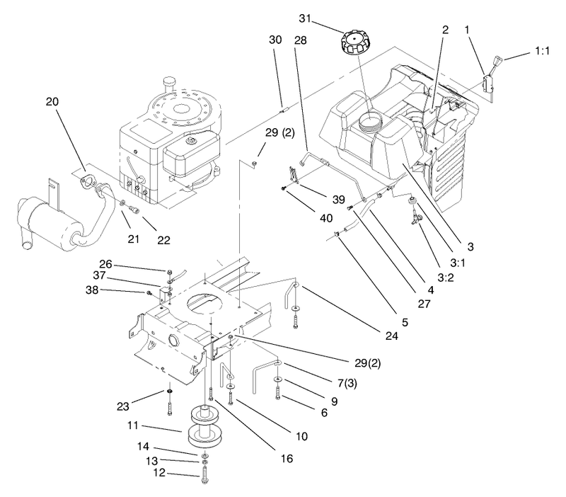 Gas Tank and Engine Pulley Assembly