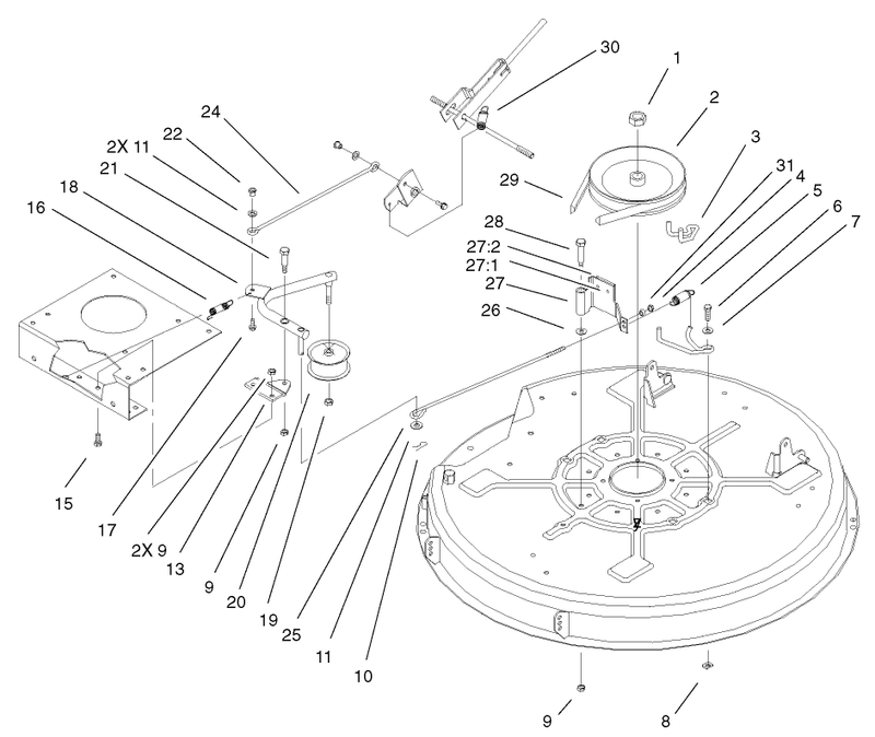 32in Deck Blade Drive and Braking Components Assembly