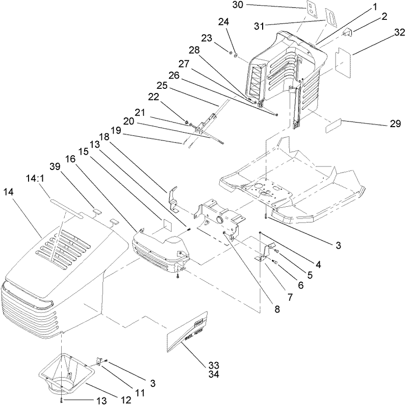 Hood and Steering Tower Assembly