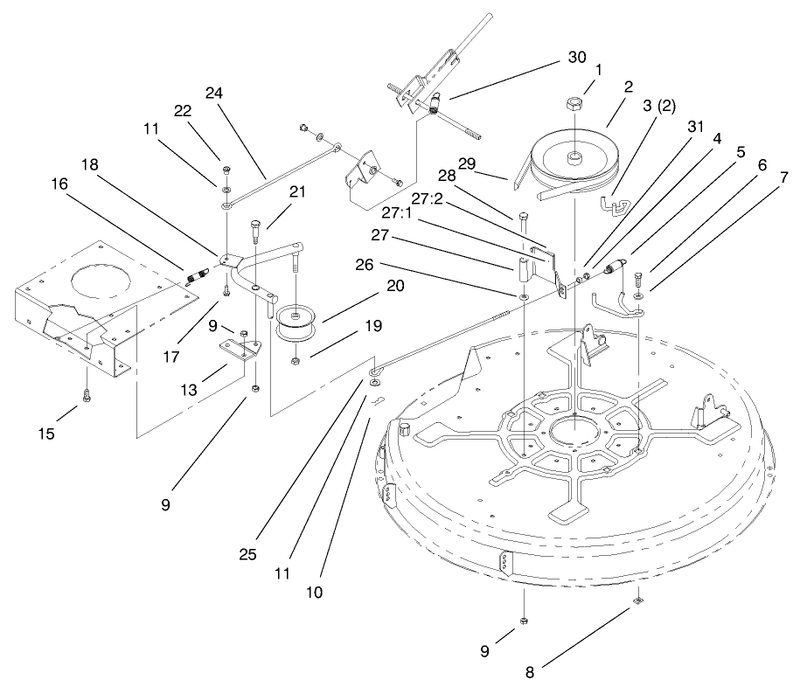 32in Deck Blade Drive and Braking Components Assembly