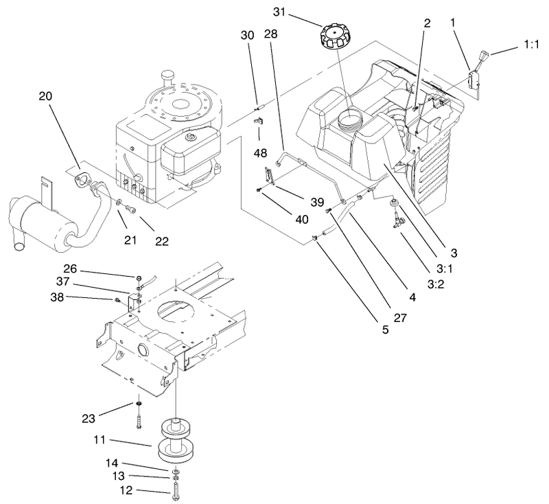Gas Tank and Engine Pulley Assembly