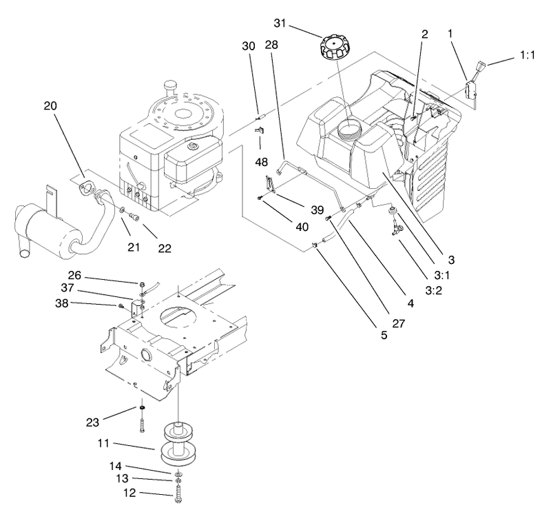 Gas Tank And Engine Pulley Assembly