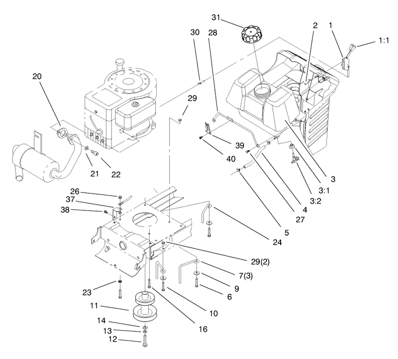 Gas Tank and Engine Pulley Assembly