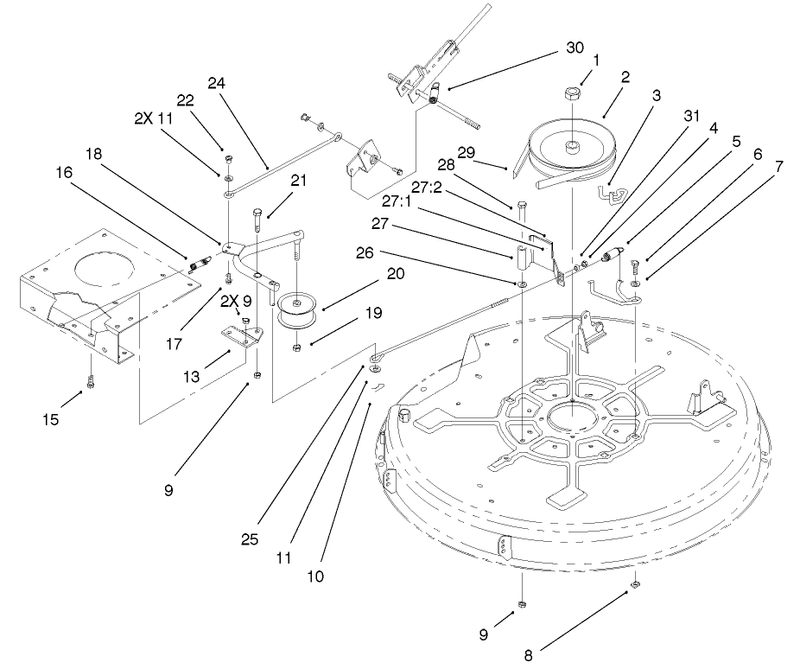 32in Deck Blade Drive and Braking Components Assembly