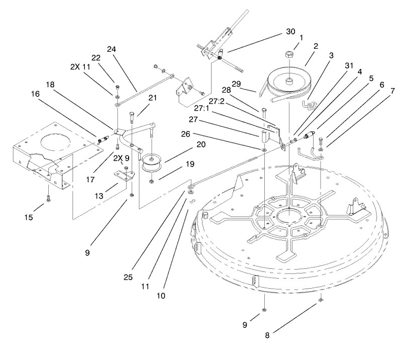 32in Deck Blade Drive and Braking Components Assembly