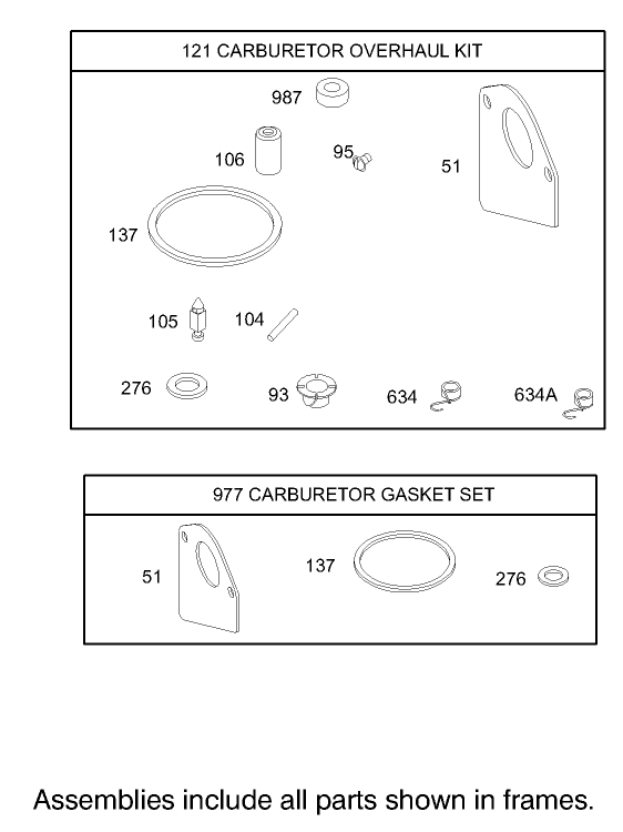 Carburetor Overhaul Kit Assembly Engine Briggs and Stratton Model 28M707 1125 E1