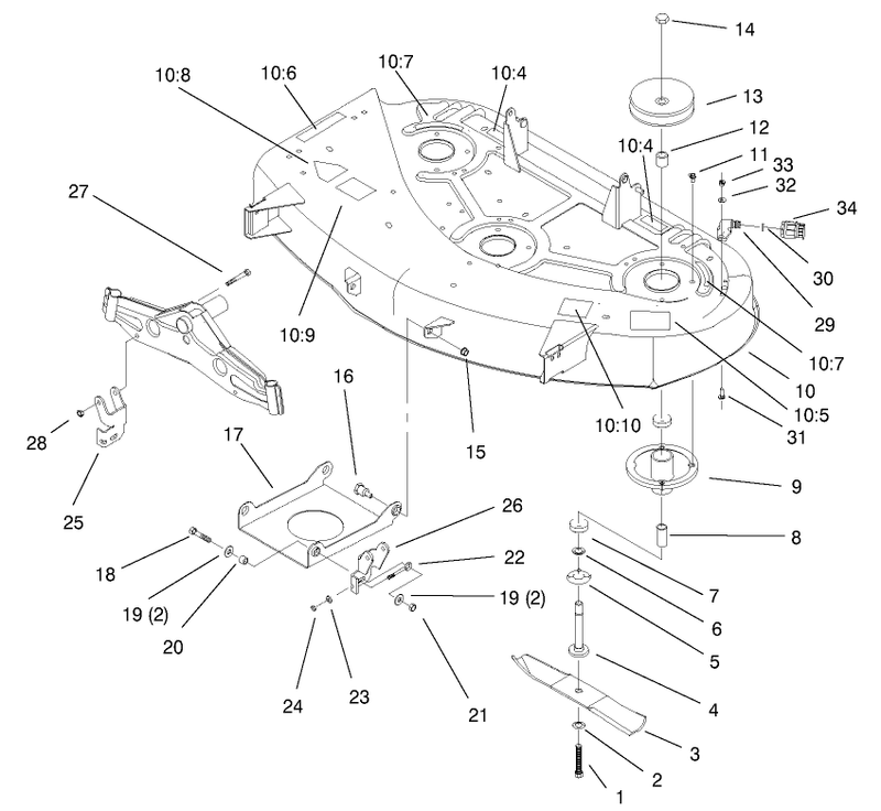 Deck Spindle and Blade Assembly