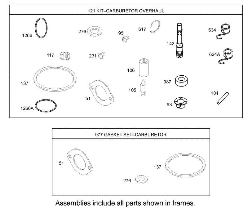 Carburetor Overhaul Kit Assembly Engine Briggs and Stratton Model 286H77 0121 E1