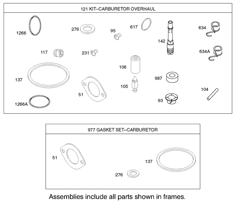 Carburetor Overhaul Kit Assembly Briggs and Stratton Model 286H77 0121 E1