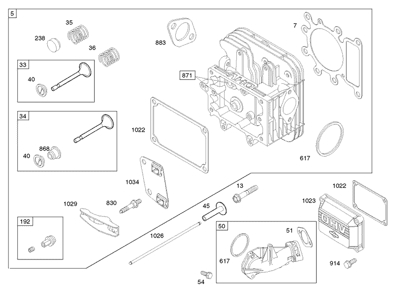 Cylinder Head Assembly Briggs and Stratton Model 286H77 0121 E1