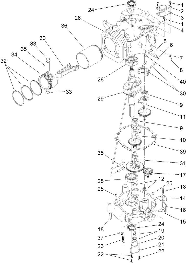 Crankshaft Camshaft and Piston Assembly