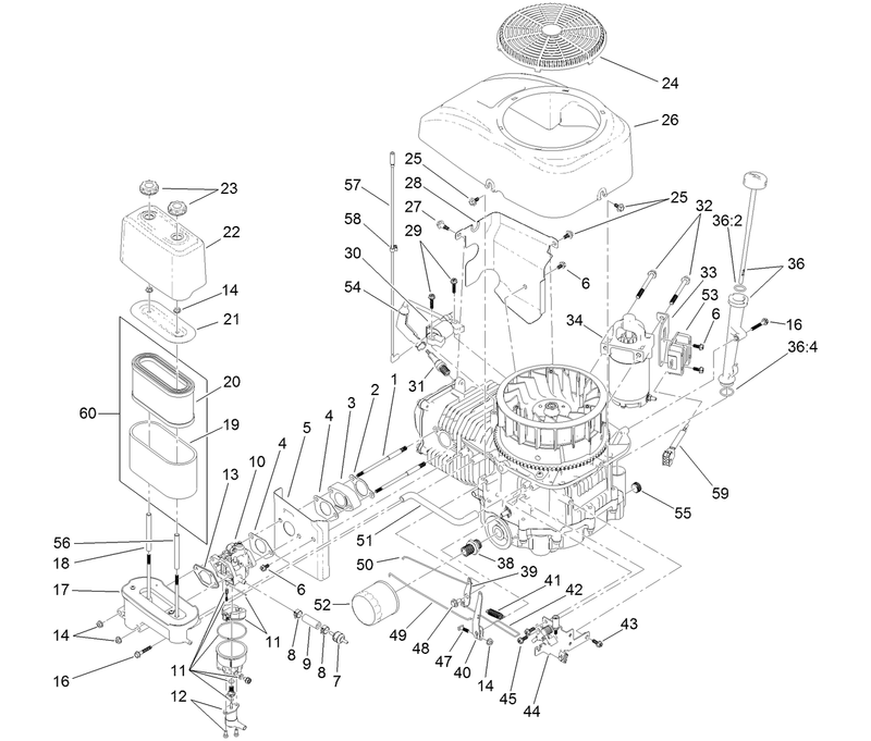 Carburetor Starter and Fan Shroud Assembly
