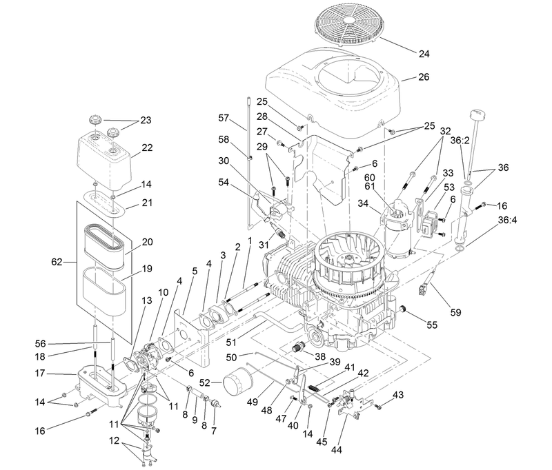 Carburetor Starter and Fan Shroud Assembly