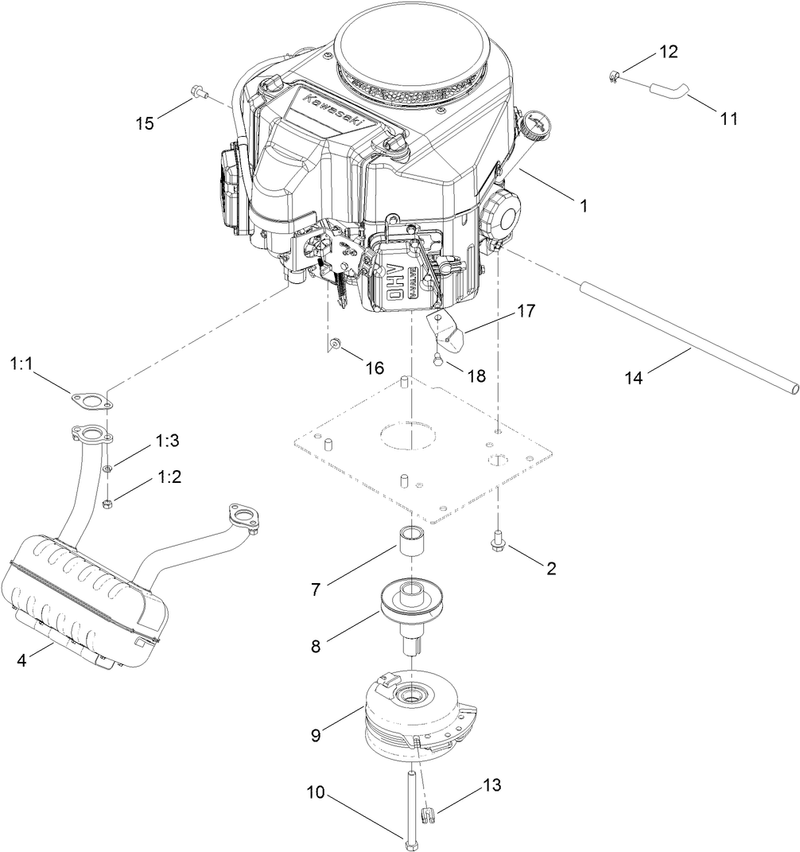 Engine Muffler and Clutch Assembly