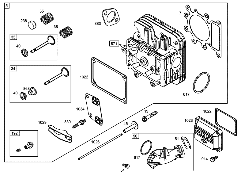 Cylinder Head Assembly Engine Briggs and Stratton Model 31F777 0123 E1