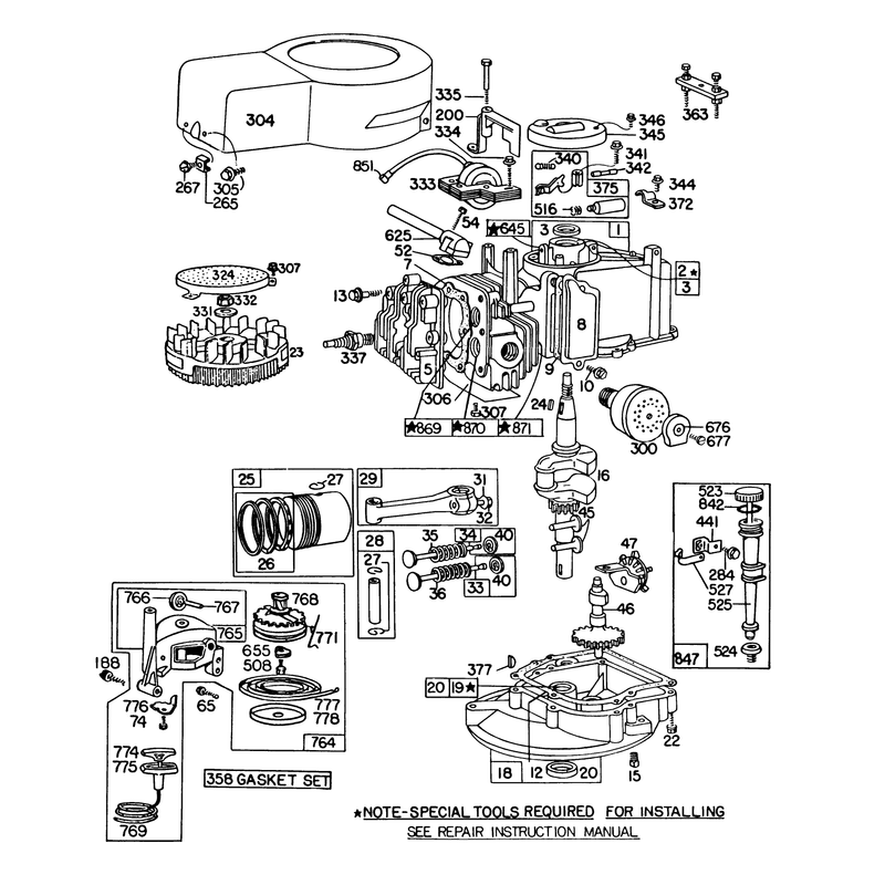 Engine Briggs and Stratton Model 92908-2053-01 Engine Briggs and Stratton Model 93508-0195-01 for 21in Hand Propelled Model 16310