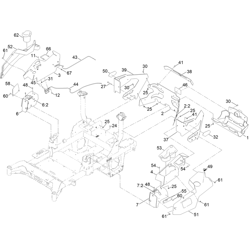 Throttle, Choke Cables and Guard Assembly
