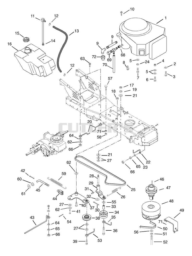 Engine, Fuel Tank & Belt Drive