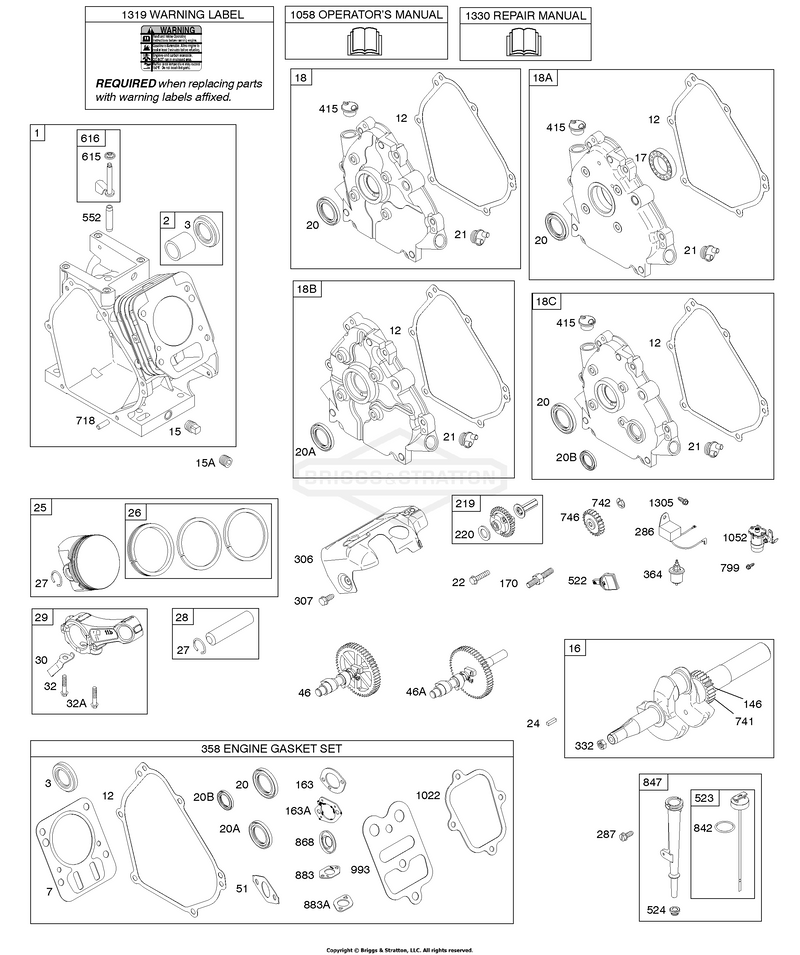 Camshaft, Crankcase Cover, Crankshaft, Cylinder, Lubrication, Piston Group