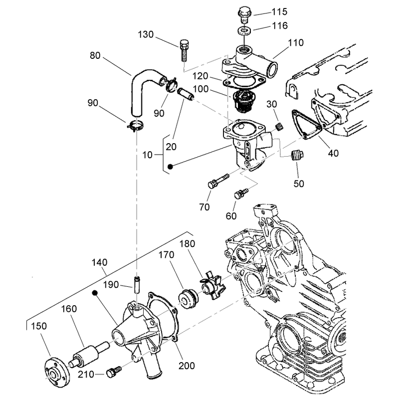 Water Flange Thermostat and Water Pump Assembly