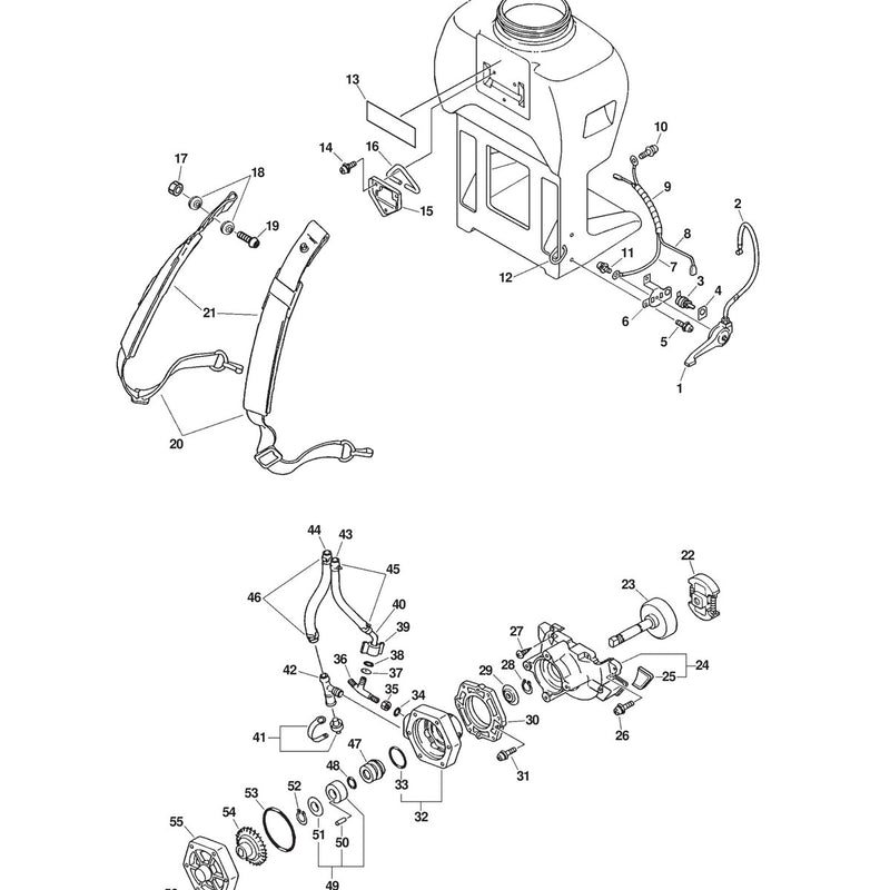 BACKPACK HARNESS, THROTTLE, IGNITION SWITCH, SPRAY PUMP