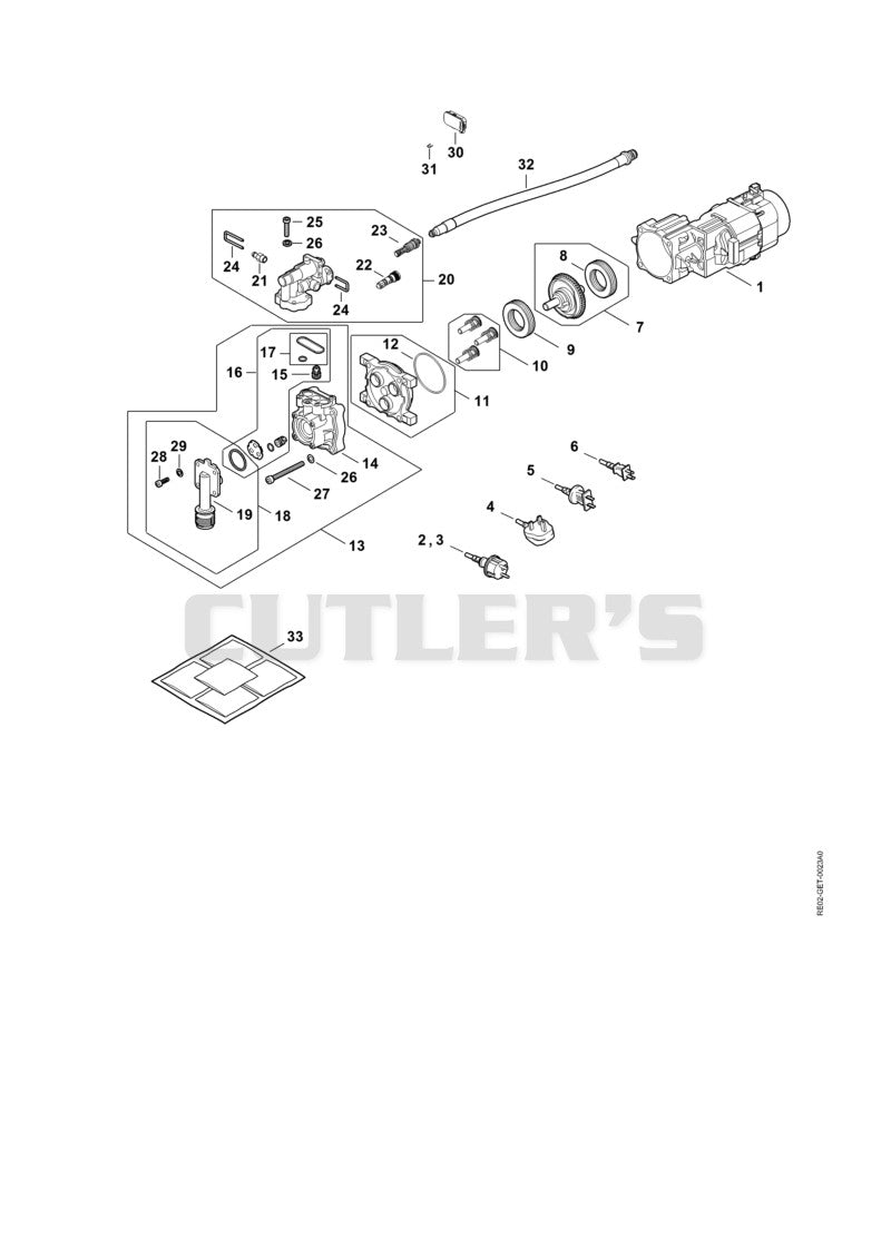 Electric motor, Connecting cable, Valve block, Pump