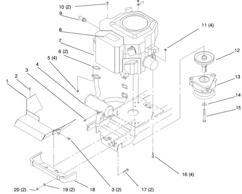 Twin Cylinder Engine Muffler And Pto