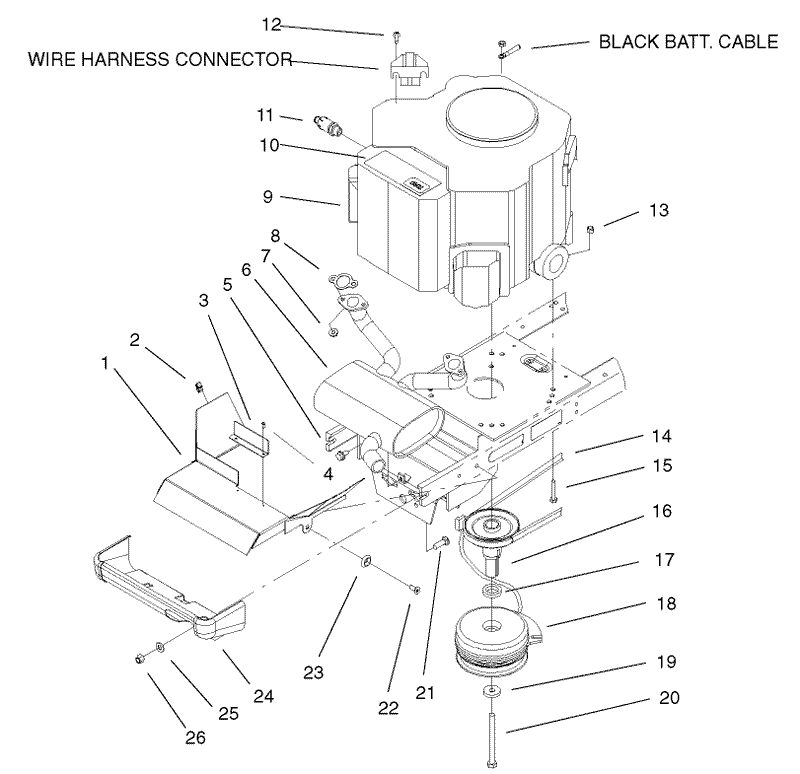Twin Cylinder Engine Muffler and PTO Assembly