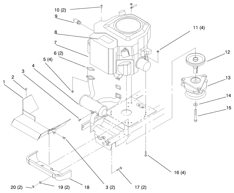Twin Cylinder Engine Muffler And Pto