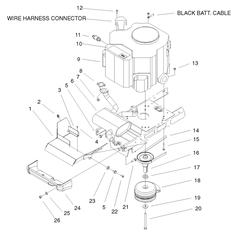 Twin Cylinder Engine Muffler and Pto Assembly
