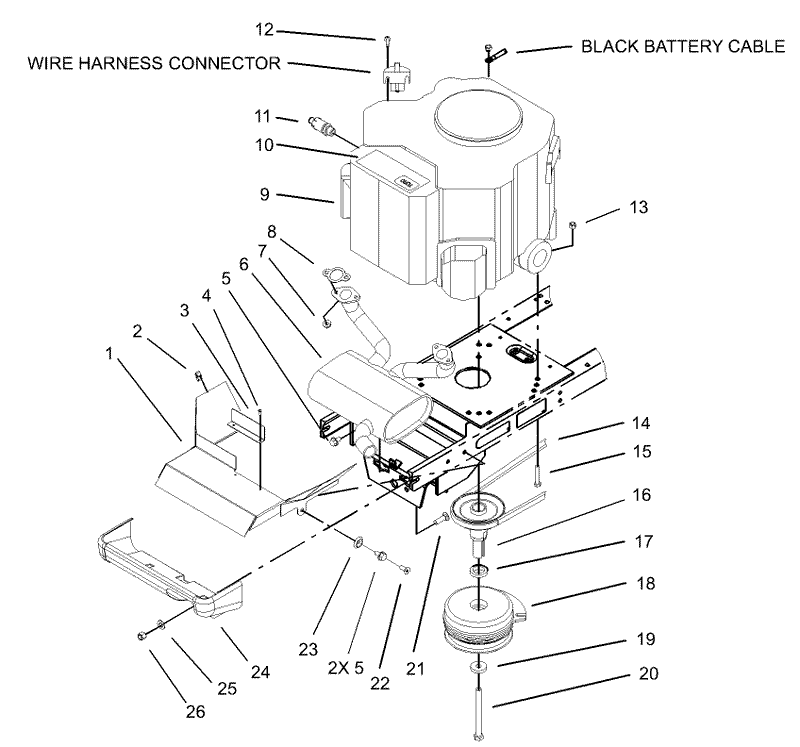 Twin Cylinder Engine Muffler and PTO Assembly